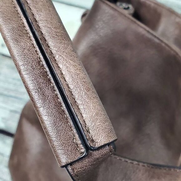 Coco + Carmen Vegan Leather & Tweed Shoulder Bag – Brown/Pink Plaid Purse Tote - Picture 11 of 16